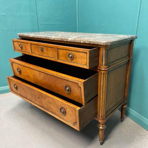 FRENCH INLAID FRUITWOOD MARBLE TOP COMMODE - ADDITIONAL PHOTO 3