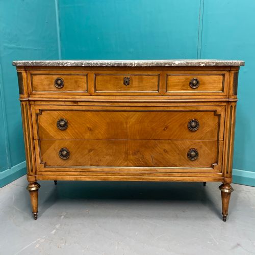 FRENCH INLAID FRUITWOOD MARBLE TOP COMMODE - ADDITIONAL PHOTO 4