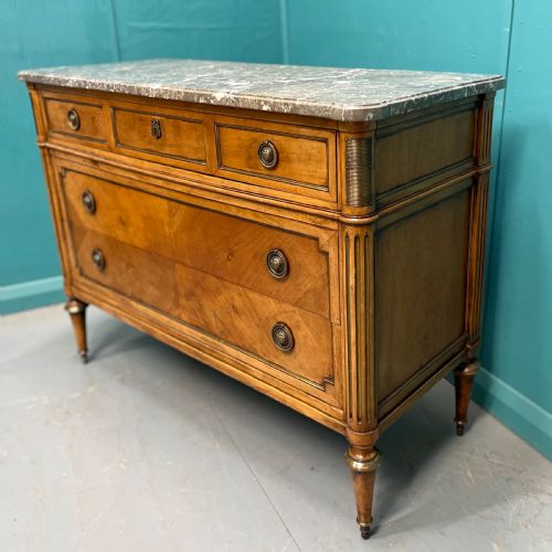 FRENCH INLAID FRUITWOOD MARBLE TOP COMMODE - ADDITIONAL PHOTO 5