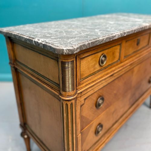 FRENCH INLAID FRUITWOOD MARBLE TOP COMMODE - ADDITIONAL PHOTO 6