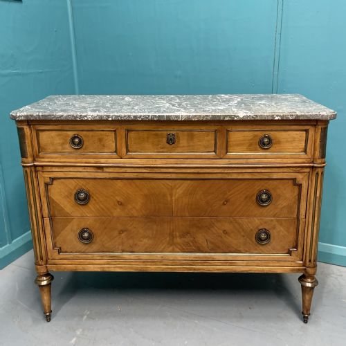 FRENCH INLAID FRUITWOOD MARBLE TOP COMMODE - ADDITIONAL PHOTO 7
