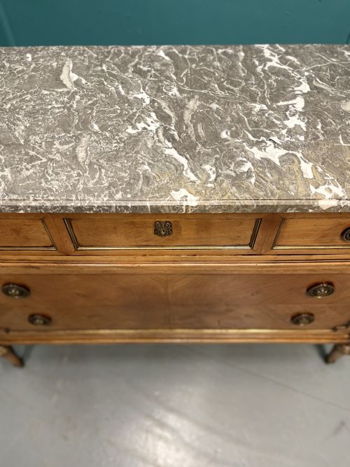 FRENCH INLAID FRUITWOOD MARBLE TOP COMMODE - ADDITIONAL PHOTO 9