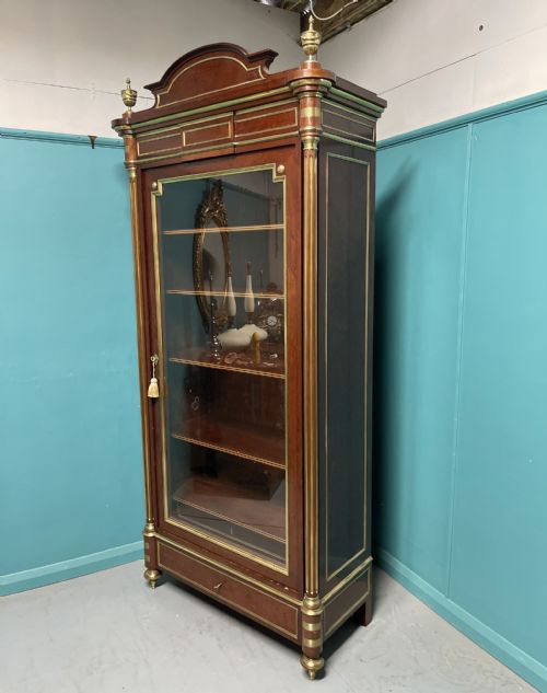 FRENCH MAHOGANY AND BRASS INLAID BOOKCASE ARMOIRE - ADDITIONAL PHOTO 2