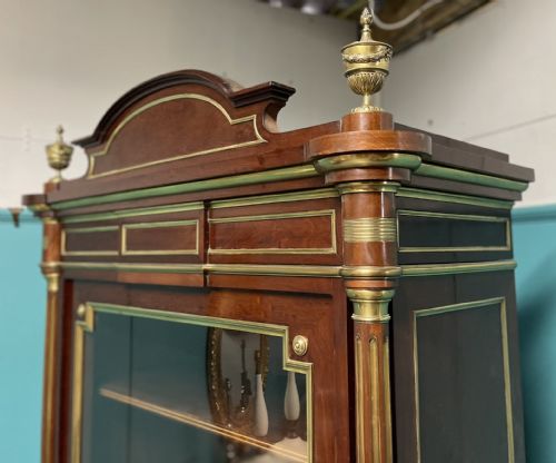 FRENCH MAHOGANY AND BRASS INLAID BOOKCASE ARMOIRE - ADDITIONAL PHOTO 1