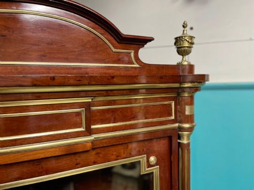 FRENCH MAHOGANY AND BRASS INLAID BOOKCASE ARMOIRE - ADDITIONAL PHOTO 5
