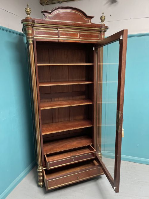 FRENCH MAHOGANY AND BRASS INLAID BOOKCASE ARMOIRE - ADDITIONAL PHOTO 6