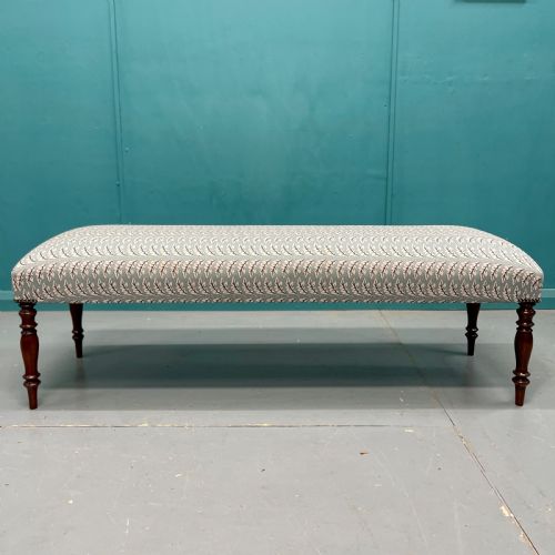 newly upholstered leaf motif long stool - CATEGORY: ANTIQUE STOOLS - DATED 19TH CENTURY