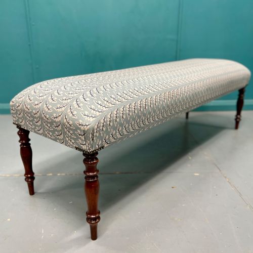 NEWLY UPHOLSTERED LEAF MOTIF LONG STOOL - ADDITIONAL PHOTO 1