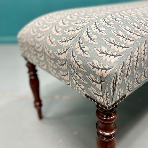 NEWLY UPHOLSTERED LEAF MOTIF LONG STOOL - ADDITIONAL PHOTO 2