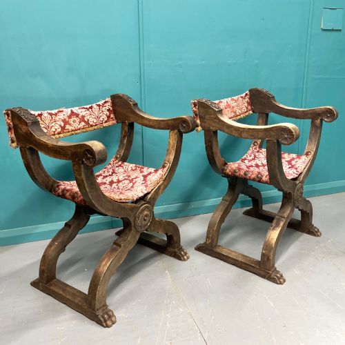 PAIR OF SPANISH X FRAME HIP JOINT HALL CHAIRS - ADDITIONAL PHOTO 5