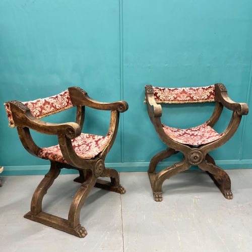 PAIR OF SPANISH X FRAME HIP JOINT HALL CHAIRS - ADDITIONAL PHOTO 7