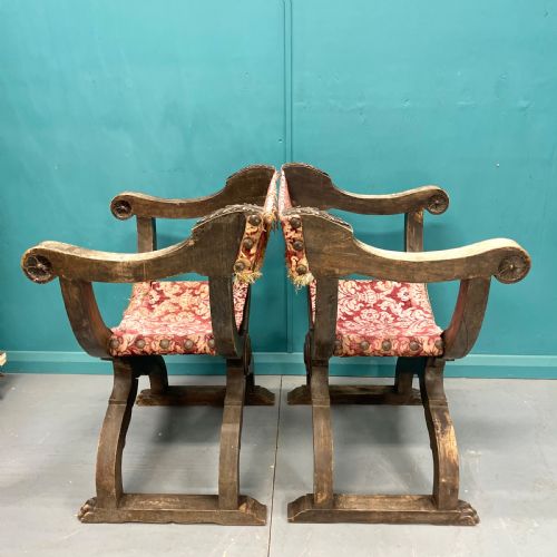PAIR OF SPANISH X FRAME HIP JOINT HALL CHAIRS - ADDITIONAL PHOTO 8