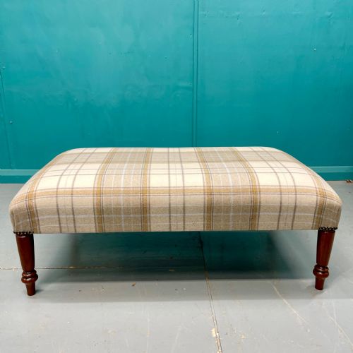 newly upholstered harris tartan plaid footstool - CATEGORY: ANTIQUE STOOLS - DATED 19TH CENTURY