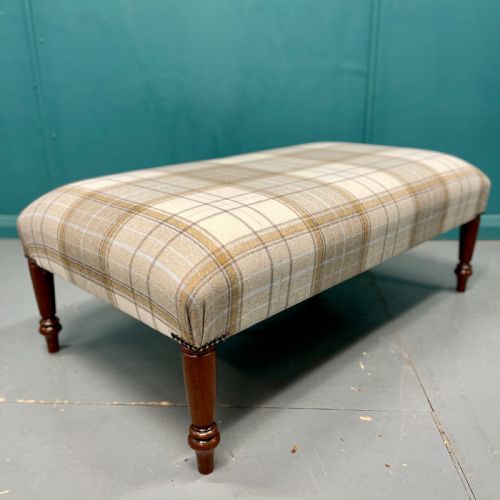 NEWLY UPHOLSTERED HARRIS TARTAN PLAID FOOTSTOOL - ADDITIONAL PHOTO 1