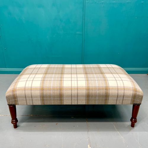 NEWLY UPHOLSTERED HARRIS TARTAN PLAID FOOTSTOOL - ADDITIONAL PHOTO 4