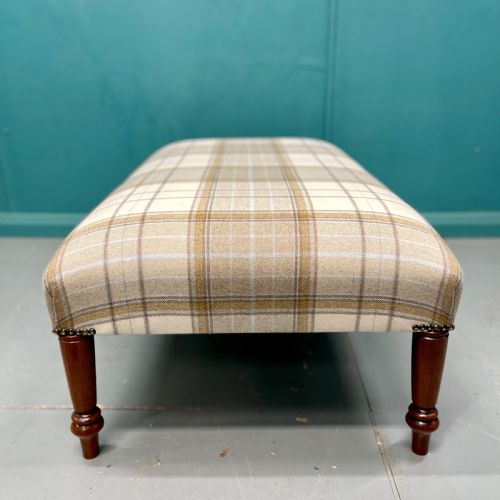 NEWLY UPHOLSTERED HARRIS TARTAN PLAID FOOTSTOOL - ADDITIONAL PHOTO 5