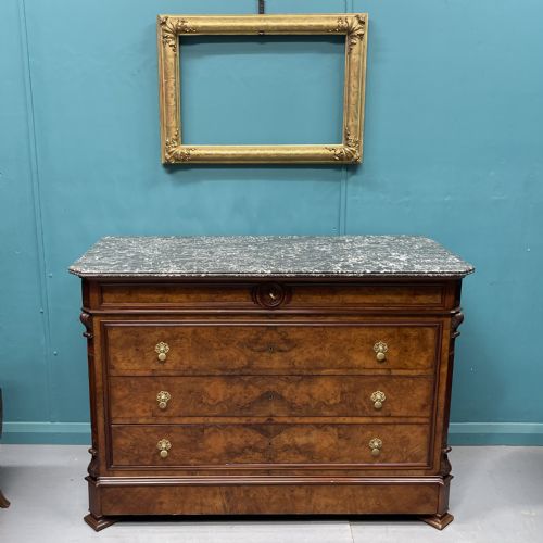 FRENCH BURR WALNUT COMMODE WITH MARBLE TOP - ADDITIONAL PHOTO 1