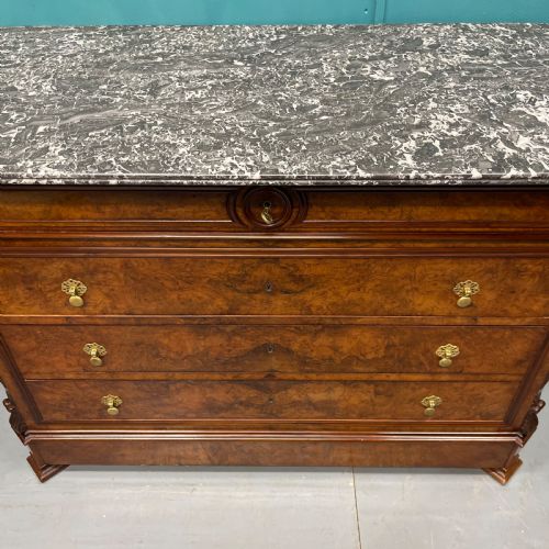 FRENCH BURR WALNUT COMMODE WITH MARBLE TOP - ADDITIONAL PHOTO 2
