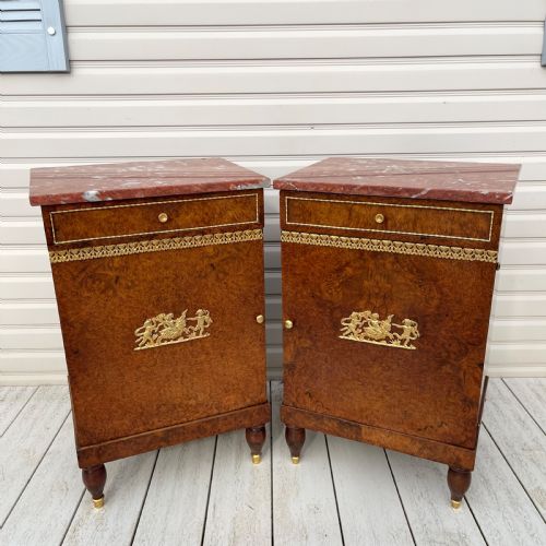 PAIR OF FRENCH EMPIRE STYLE BURR WALNUT BEDSIDE CABINETS - ADDITIONAL PHOTO 5