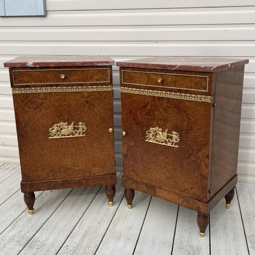 PAIR OF FRENCH EMPIRE STYLE BURR WALNUT BEDSIDE CABINETS - ADDITIONAL PHOTO 6