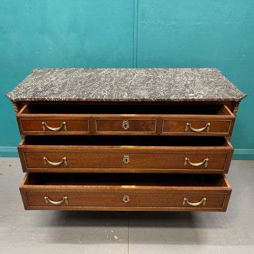 FRENCH MARBLE TOP COMMODE WITH ORIGINAL BRASS MOUNTS - ADDITIONAL PHOTO 6