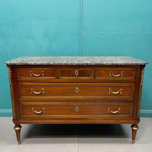 FRENCH MARBLE TOP COMMODE WITH ORIGINAL BRASS MOUNTS - ADDITIONAL PHOTO 9