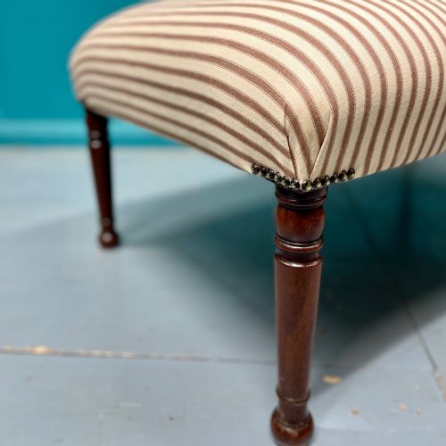 NEWLY UPHOLSTERED WIDE TICKING STRIPE OTTOMAN FOOTSTOOL - ADDITIONAL PHOTO 1