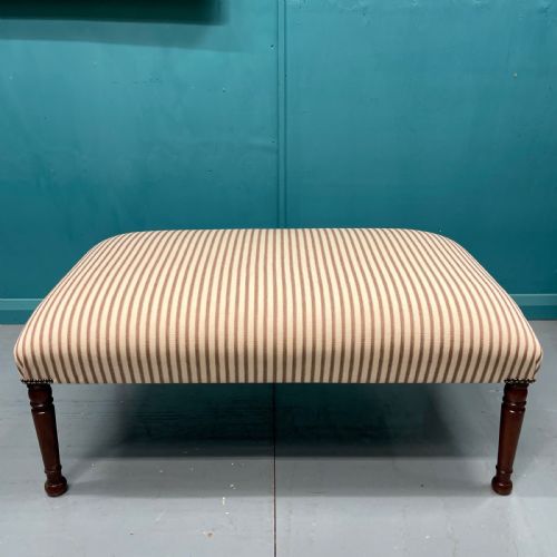 NEWLY UPHOLSTERED WIDE TICKING STRIPE OTTOMAN FOOTSTOOL - ADDITIONAL PHOTO 3