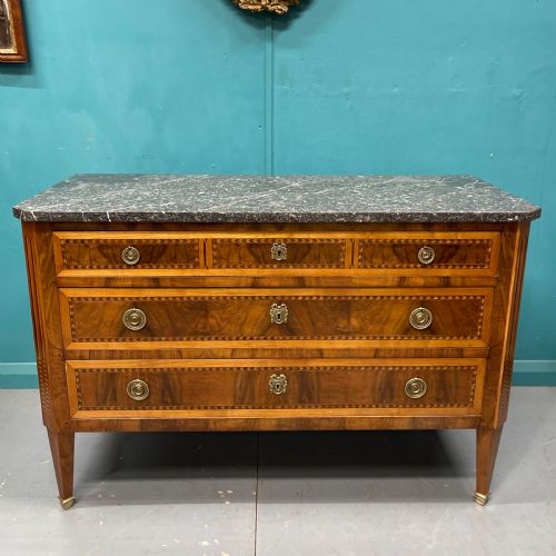 italian marble top commode with chevron banding - CATEGORY: ANTIQUE CHEST OF DRAWERS - DATED 1800