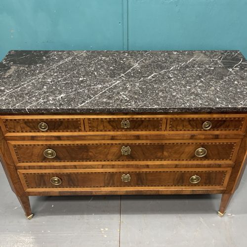 ITALIAN MARBLE TOP COMMODE WITH CHEVRON BANDING - ADDITIONAL PHOTO 1