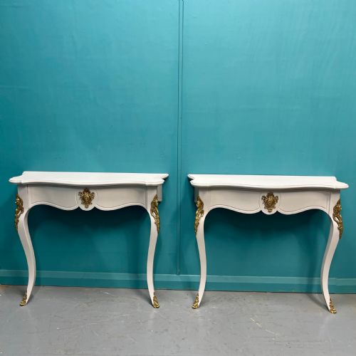 pair of french painted console tables with mounts - CATEGORY: ANTIQUE TABLES - DATED 1900