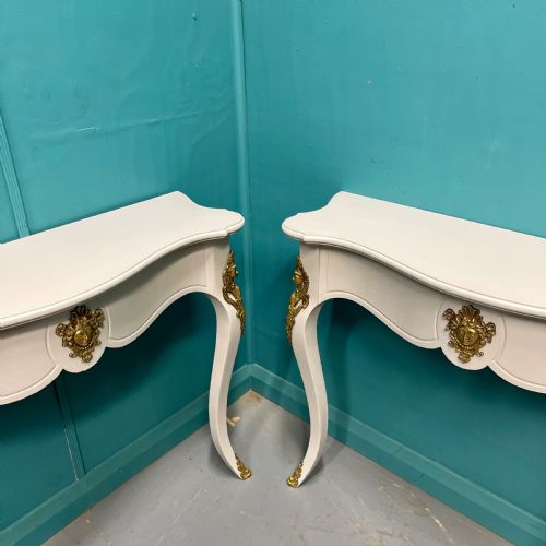 PAIR OF FRENCH PAINTED CONSOLE TABLES WITH MOUNTS - ADDITIONAL PHOTO 3