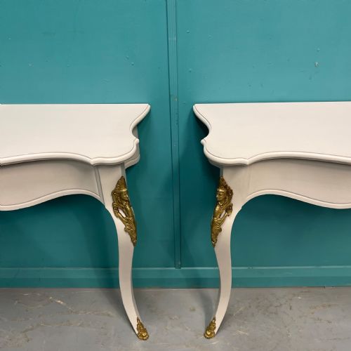 PAIR OF FRENCH PAINTED CONSOLE TABLES WITH MOUNTS - ADDITIONAL PHOTO 4