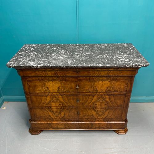 19TH CENTURY FRENCH BURR WALNUT MARBLE TOP COMMODE - ADDITIONAL PHOTO 5
