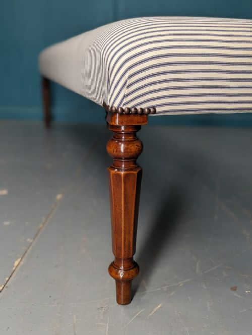 NEWLY UPHOLSTERED 6FT BUTTONED TICKING LONG STOOL - ADDITIONAL PHOTO 1
