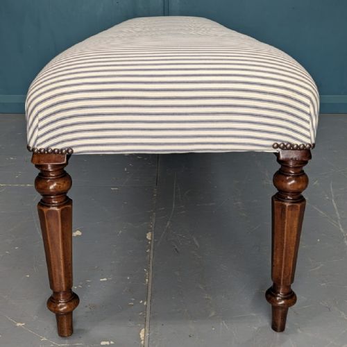 NEWLY UPHOLSTERED 6FT BUTTONED TICKING LONG STOOL - ADDITIONAL PHOTO 2