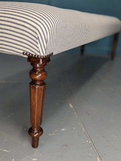 NEWLY UPHOLSTERED 6FT BUTTONED TICKING LONG STOOL - ADDITIONAL PHOTO 3