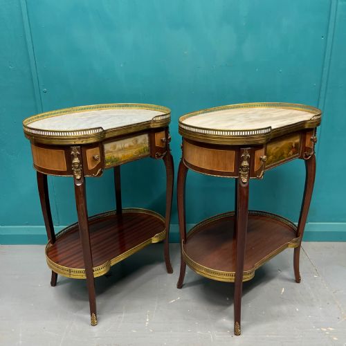 large pair of french marble top kidney side tables - CATEGORY: ANTIQUE CABINETS - DATED 1930
