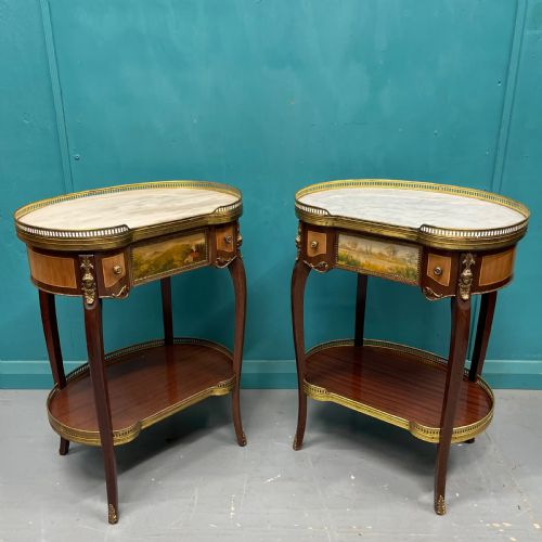 LARGE PAIR OF FRENCH MARBLE TOP KIDNEY SIDE TABLES - ADDITIONAL PHOTO 1