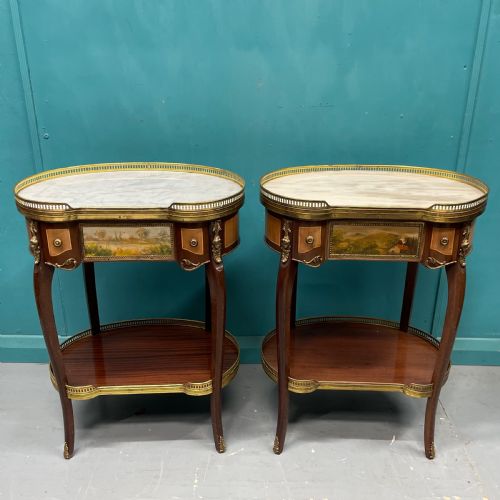 LARGE PAIR OF FRENCH MARBLE TOP KIDNEY SIDE TABLES - ADDITIONAL PHOTO 2