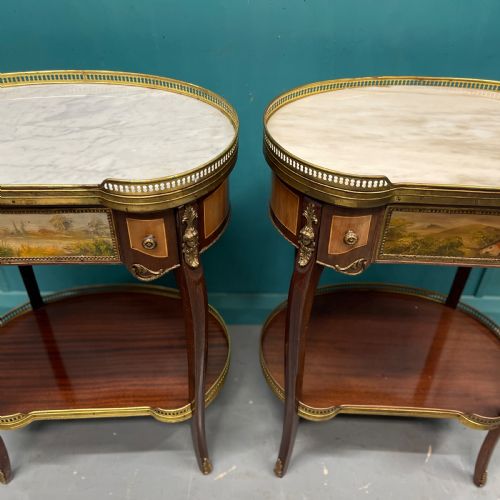 LARGE PAIR OF FRENCH MARBLE TOP KIDNEY SIDE TABLES - ADDITIONAL PHOTO 4
