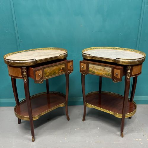 LARGE PAIR OF FRENCH MARBLE TOP KIDNEY SIDE TABLES - ADDITIONAL PHOTO 7