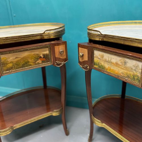 LARGE PAIR OF FRENCH MARBLE TOP KIDNEY SIDE TABLES - ADDITIONAL PHOTO 8