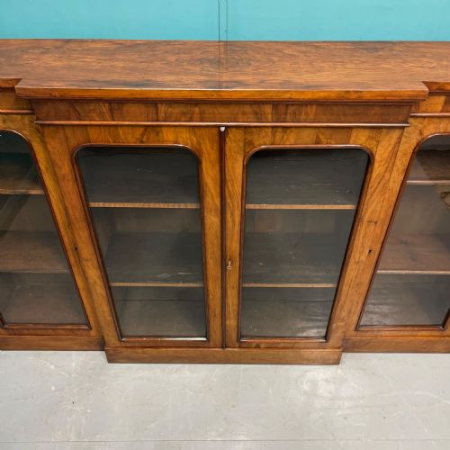 ANTIQUE WALNUT BREAKFRONT BOOKCASE CREDENZA - ADDITIONAL PHOTO 4