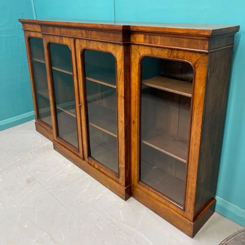 ANTIQUE WALNUT BREAKFRONT BOOKCASE CREDENZA - ADDITIONAL PHOTO 1