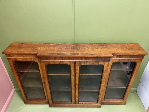 ANTIQUE WALNUT BREAKFRONT BOOKCASE CREDENZA - ADDITIONAL PHOTO 3