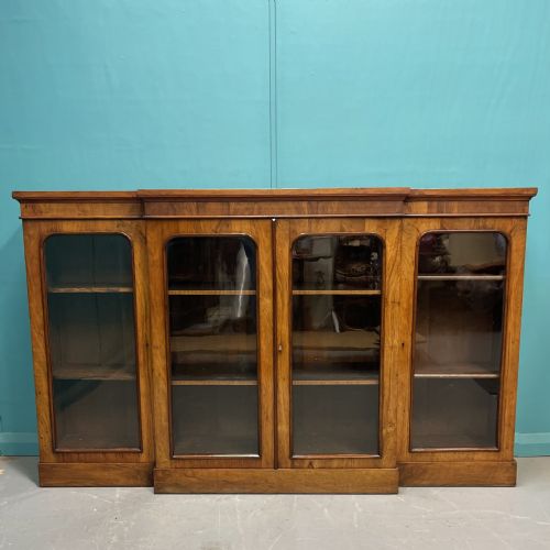 antique walnut breakfront bookcase credenza - CATEGORY: ANTIQUE BOOKCASES - DATED 19TH CENTURY