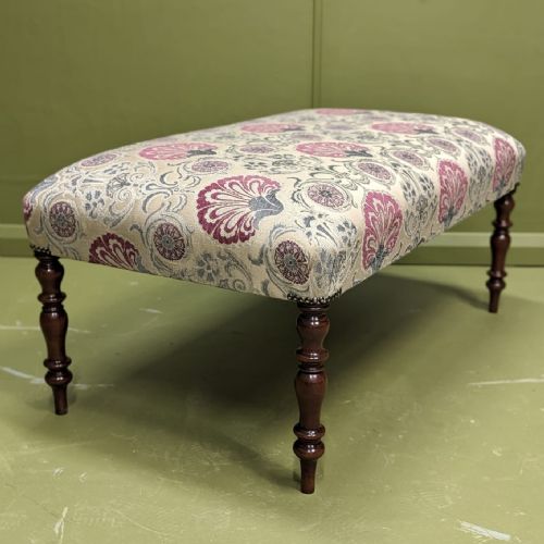 newly upholstered centre footstool - CATEGORY: ANTIQUE STOOLS - DATED 19TH CENTURY