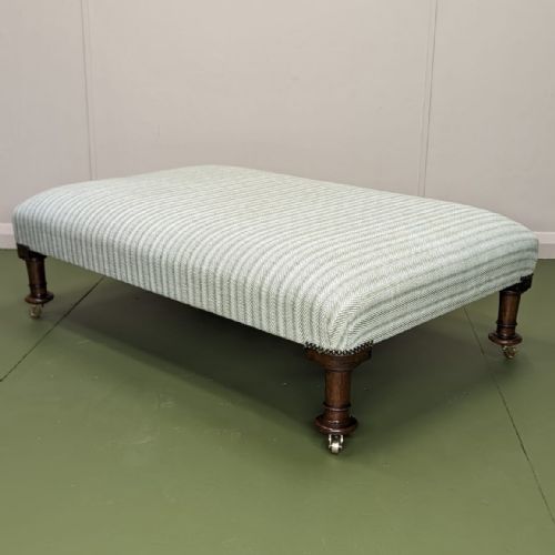LARGE NEWLY UPHOLSTERED FOOTSTOOL ON CASTORS - ADDITIONAL PHOTO 2