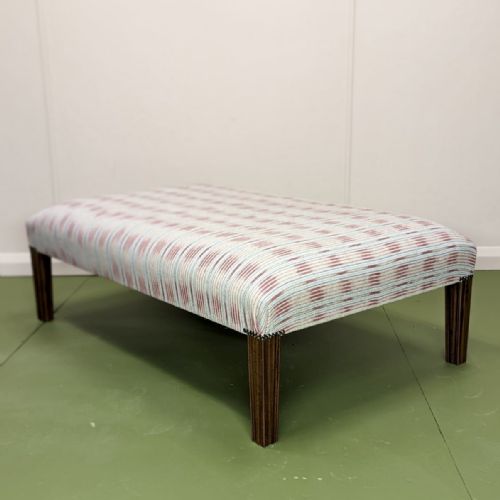 large newly upholstered footstool with tapered legs - CATEGORY: ANTIQUE STOOLS - DATED 19TH CENTURY